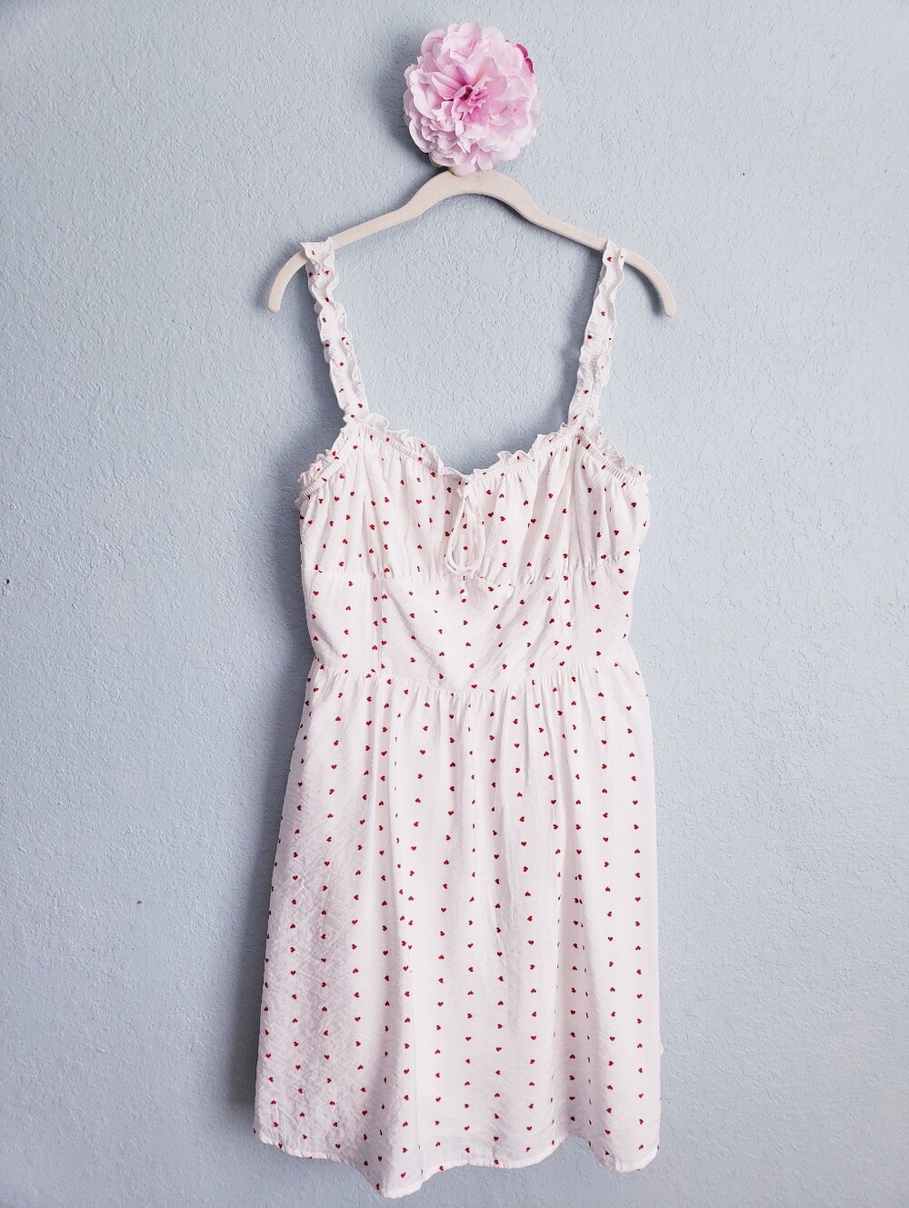 Sienna Sky White & Red Heart Print Smocked Cami Mini Dress